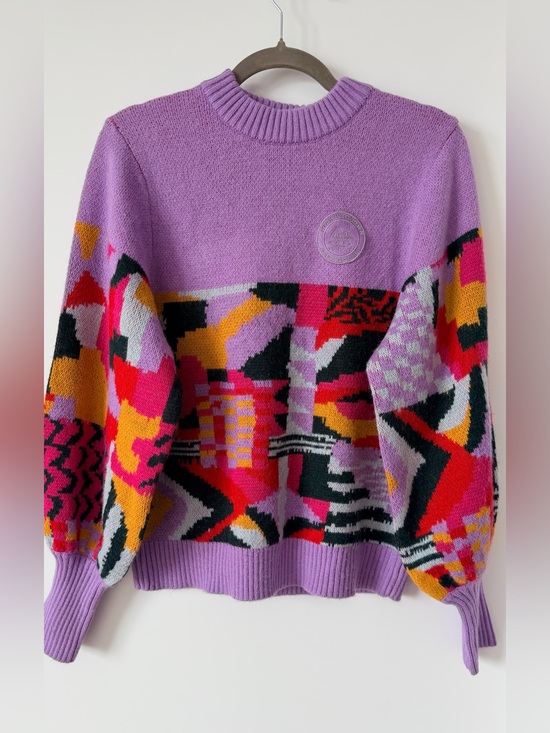 FARM Rio Sweaters - FARM RIO Lilac Geometric Pattern Crewneck Sweater